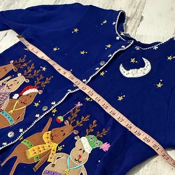 Vintage Blue Festive Christmas Cardigan Size Large - Picture 10 of 13